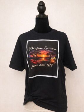 Bella Canvas Black Short-Sleeve Graphic Tee with Sunset Crawfish Design